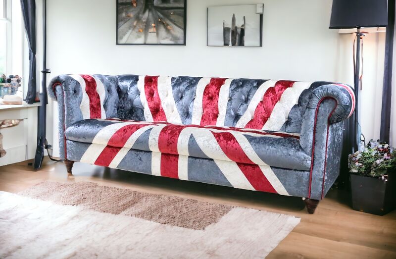 Product photograph of Union Jack Chesterfield 3 Seater Luxury Velvet Fabric Sofa from Designer Sofas 4U