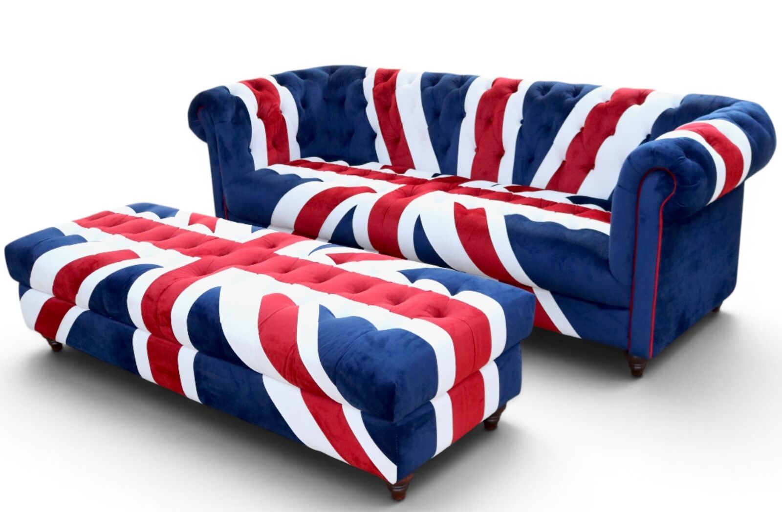 Luxurious Union Jack Velvet Bench Footstool British Flag