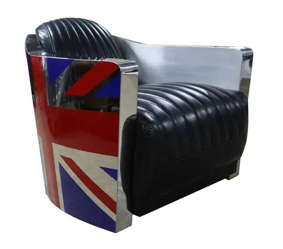 Union Jack Aviator Retro Distressed Vintage Black Leather Armchair