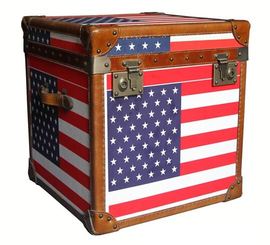 USA Stars And Stripes Antique Leather Storage Trunk