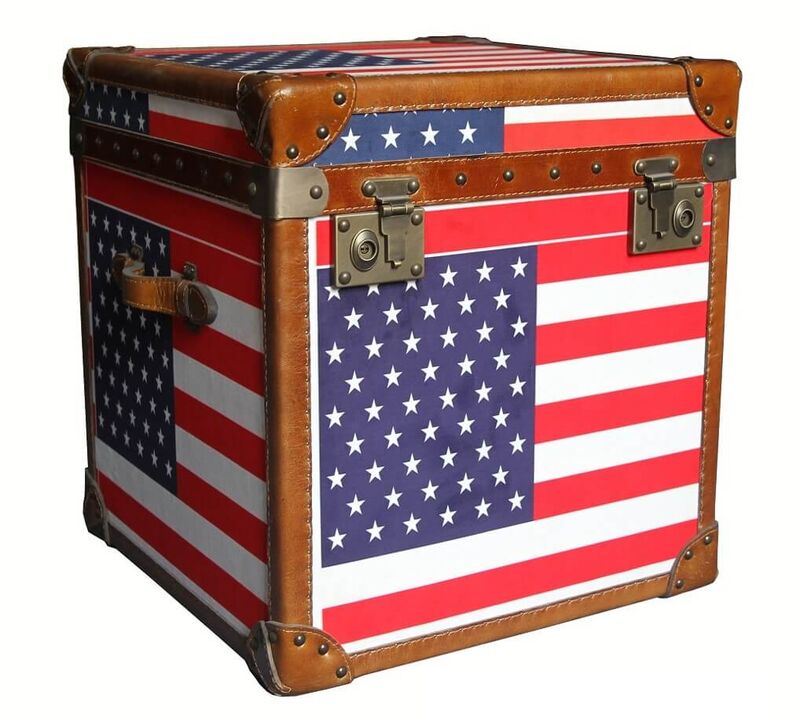 Product photograph of Usa Stars And Stripes Antique Leather Storage Trunk from Designer Sofas 4U