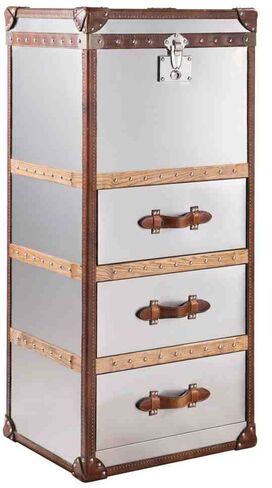 Antique Vintage Metal Aluminium Tall Chest Of Drawers