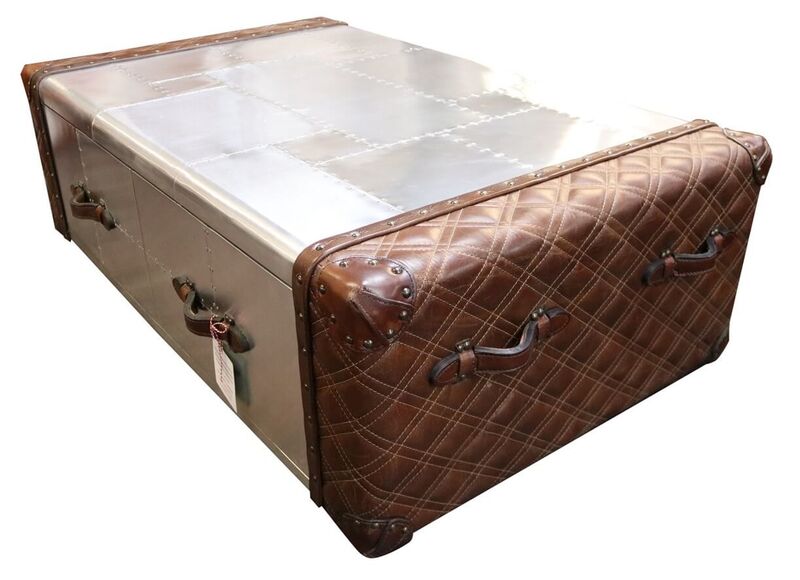Product photograph of Vintage Aviator Metal Aluminium Brown Real Leather 2 Drawer Amp Hellip from Designer Sofas 4U