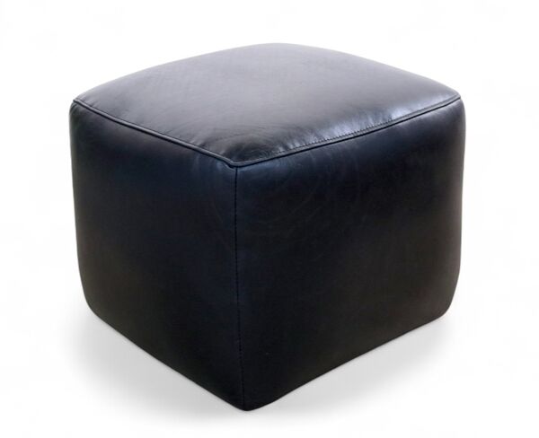 Vintage Black Distressed Leather Footstool Pouffe