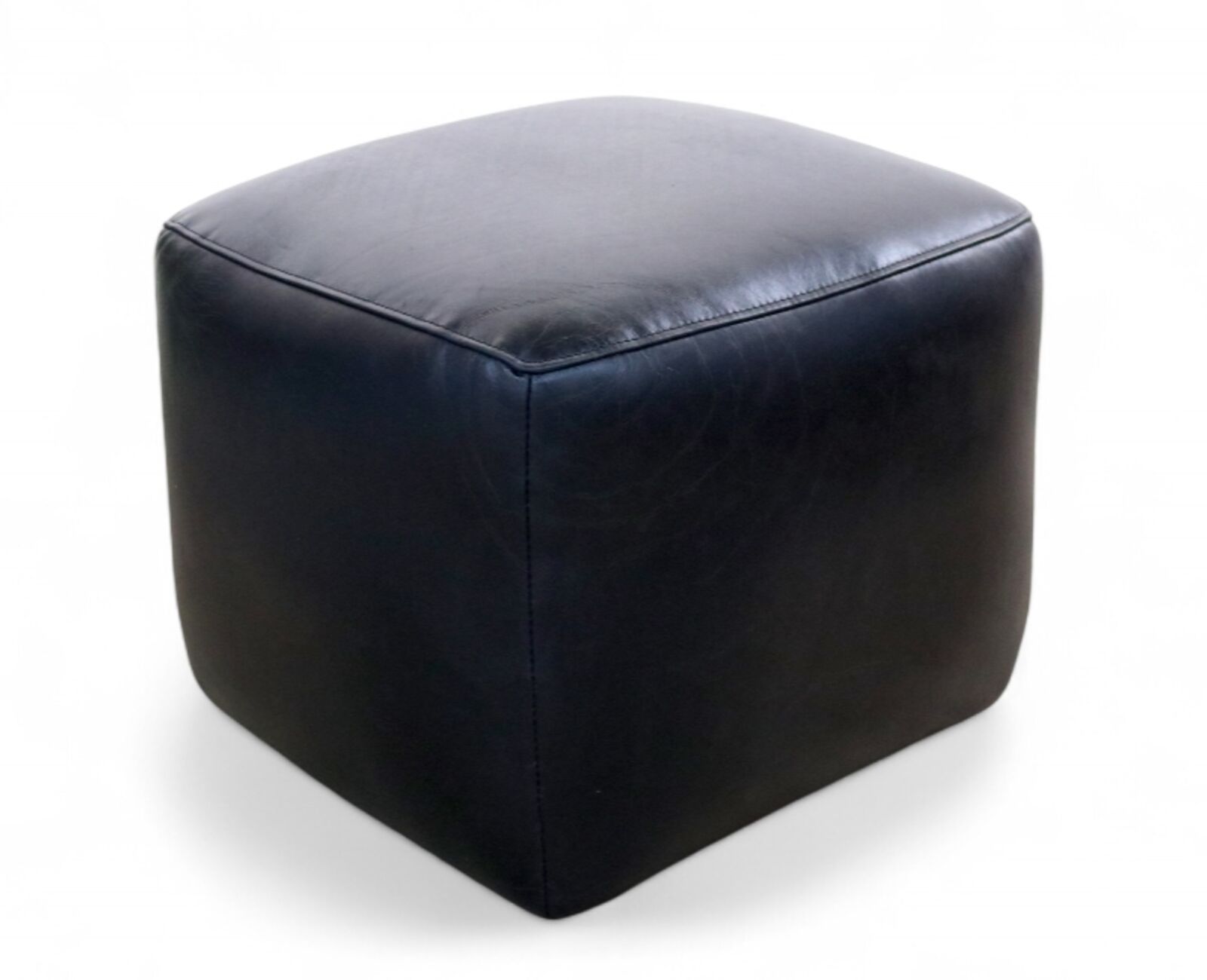Vintage Black Distressed Leather Footstool Pouffe