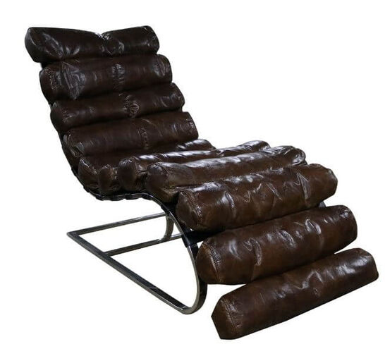 Vintage Brown Distressed Leather Chaise Lounge