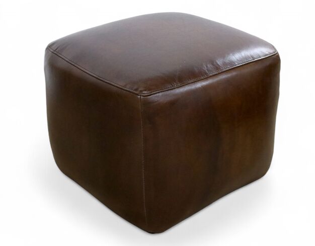 Vintage Brown Distressed Leather Footstool Pouffe