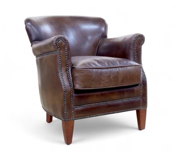 Vintage Brown Leather Club Chair With Nailhead Trim