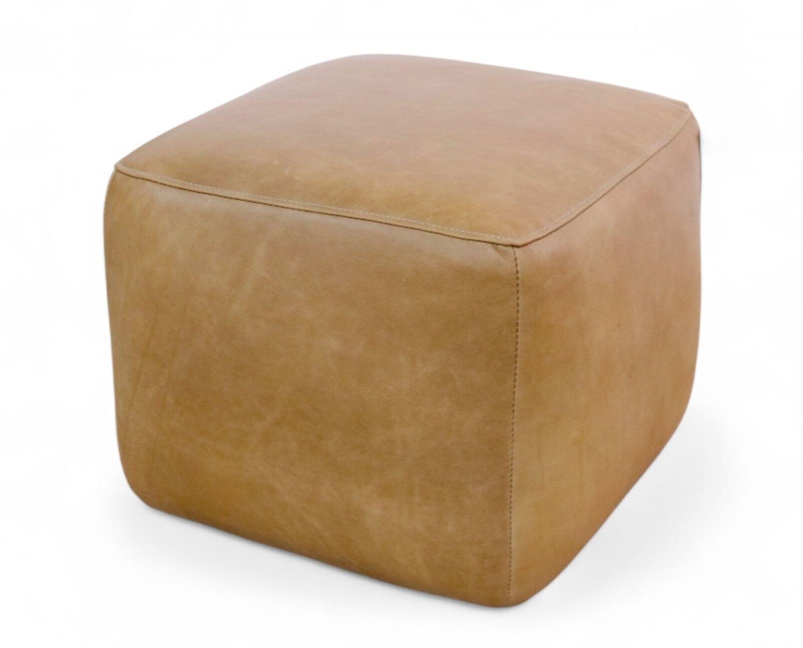Vintage Caramel Tan Leather Footstool Pouffe Footrest / Accent Seat