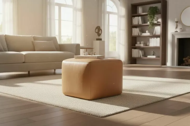 Vintage Caramel Tan Leather Footstool Pouffe Footrest / Accent Seat