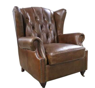 Vintage Chesterfield Buttoned Wingback Brown Distressed Leather Chair