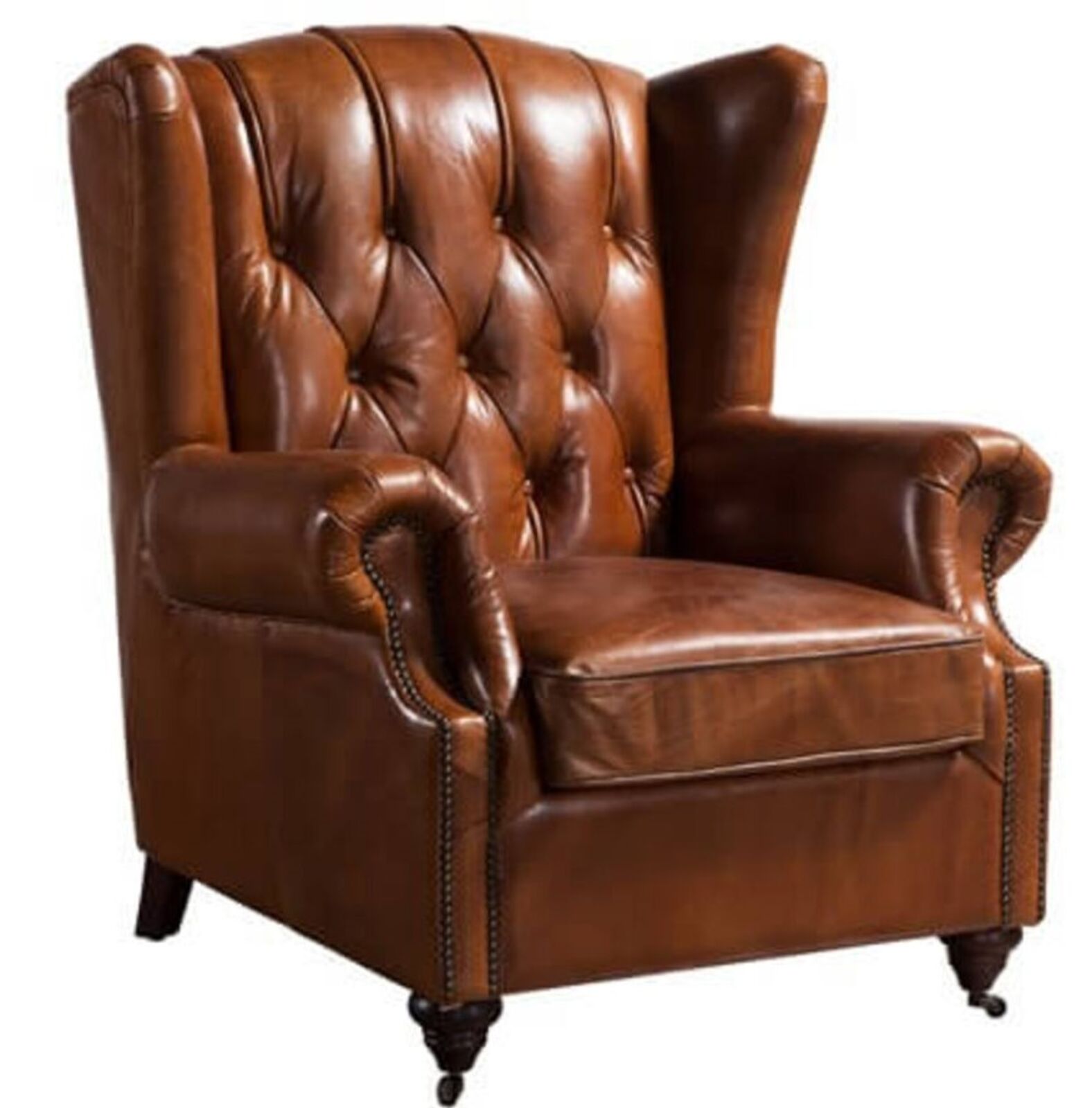 Product photograph of Vintage Chesterfield Buttoned Wingback Distressed Leather Chair from Designer Sofas 4U