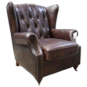Vintage Chesterfield Buttoned Wingback Tobacco Brown Distressed Leather Chair