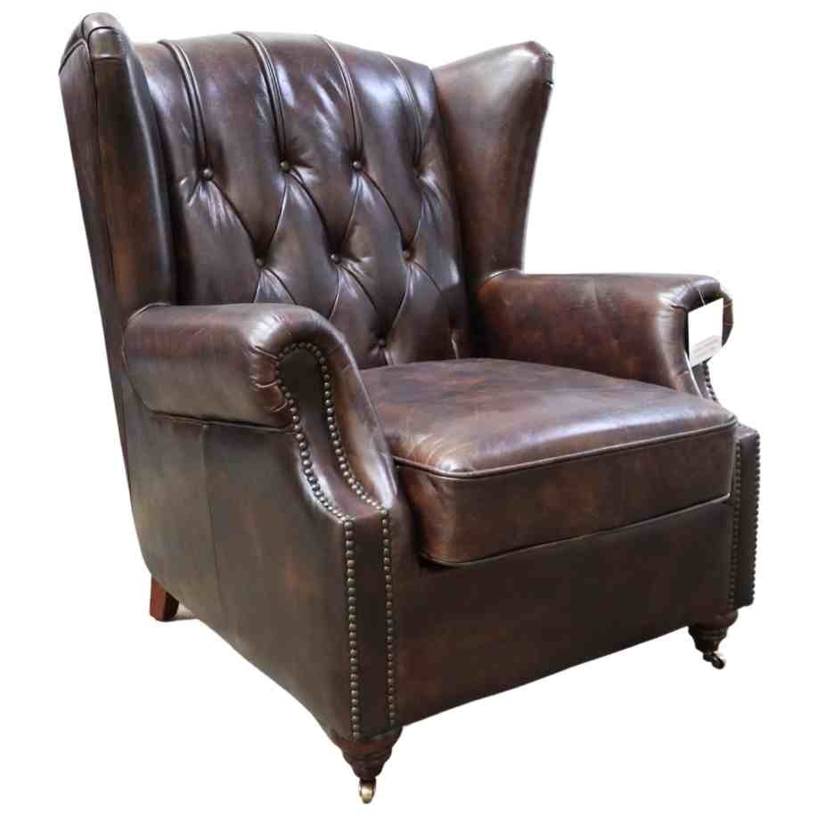 Vintage Appeal Distressed Leather Wingback Chair by Chesterfield