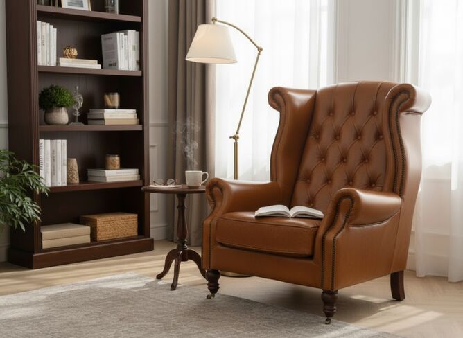 Vintage Chesterfield Distressed Tan Leather High Back Chair