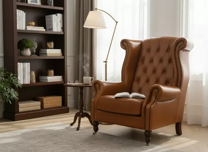 Vintage Chesterfield Distressed Tan Leather High Back Chair