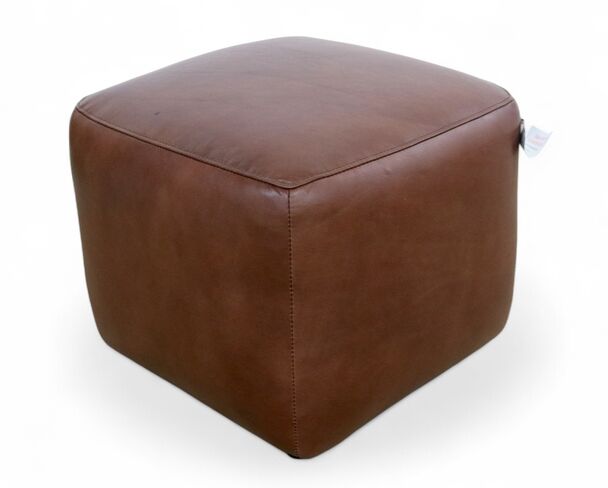 Vintage Chocolate Brown Leather Footstool Pouffe Footrest / Accent Seat