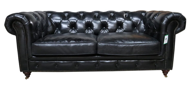 Product photograph of Vintage Distressed Chesterfield 2 Seater Sofa Black Real Leather from Designer Sofas 4U