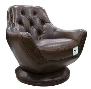 Vintage Distressed Leather Brown Chesterfield Buttoned Swivel Armchair