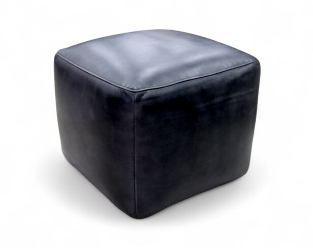 Vintage Distressed Leather Footstool Pouffe Wash Black