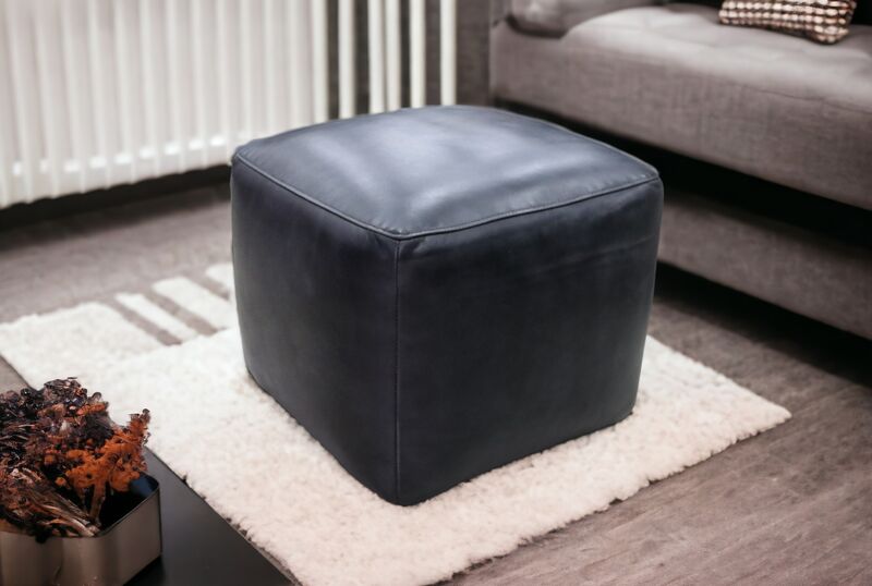 Product photograph of Vintage Distressed Leather Footstool Pouffe Wash Black from Designer Sofas 4U