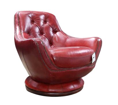 Vintage Distressed Leather Red Chesterfield Buttoned Swivel Armchair