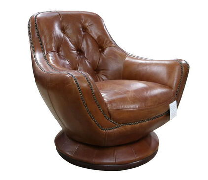 Vintage Distressed Leather Tan Chesterfield Buttoned Swivel Armchair