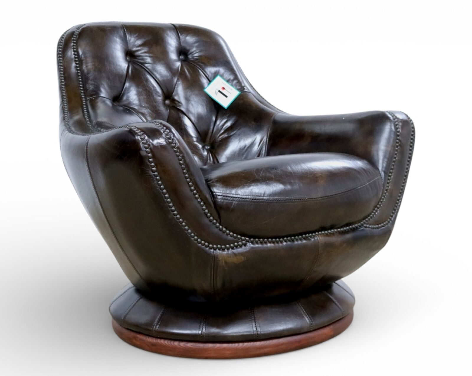 Vintage Distressed Leather Tobacco Brown Chesterfield Buttoned Swivel Armchair