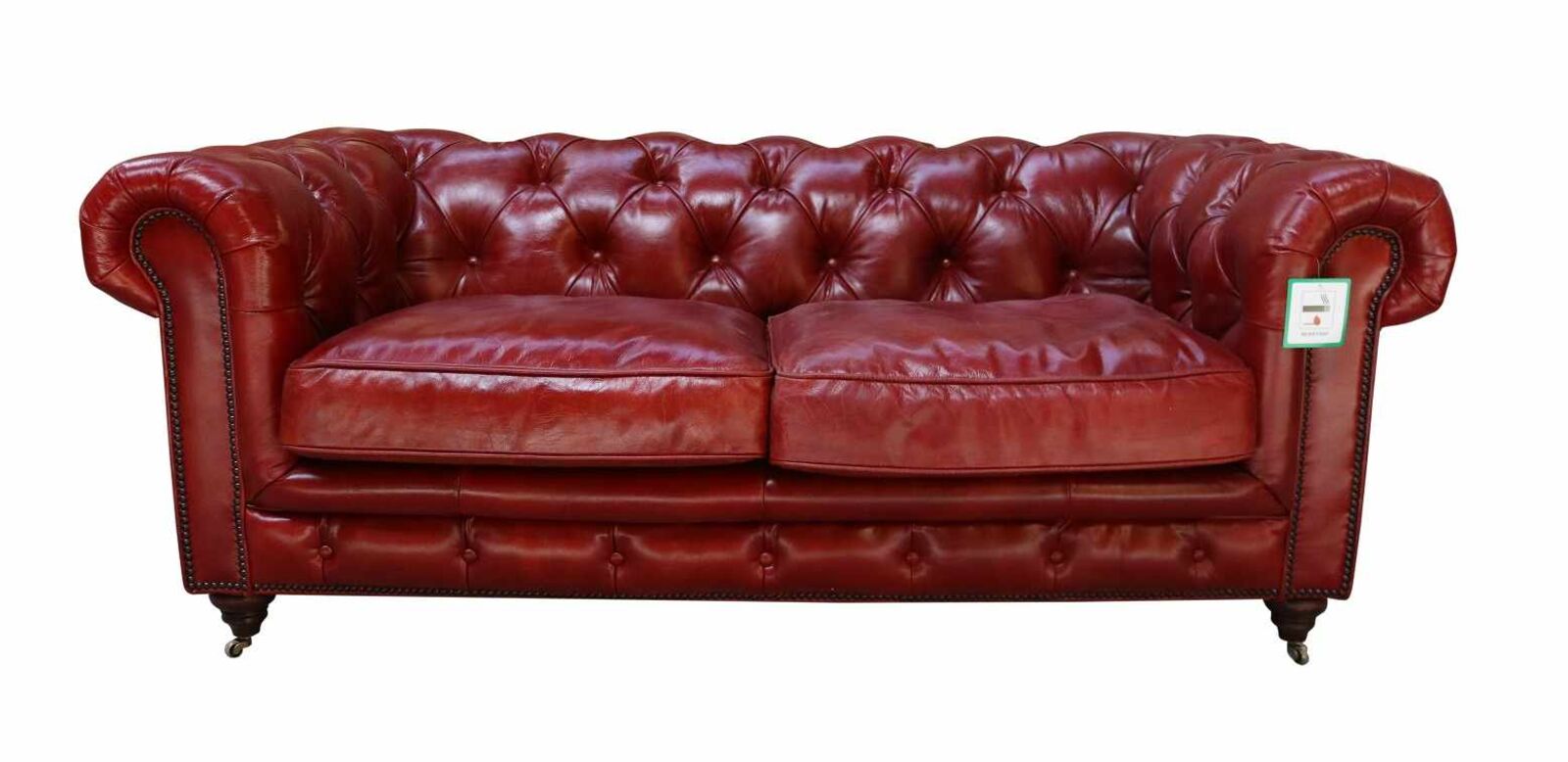 Vintage Distressed Rouge Red Leather Chesterfield 2 Seater Sofa