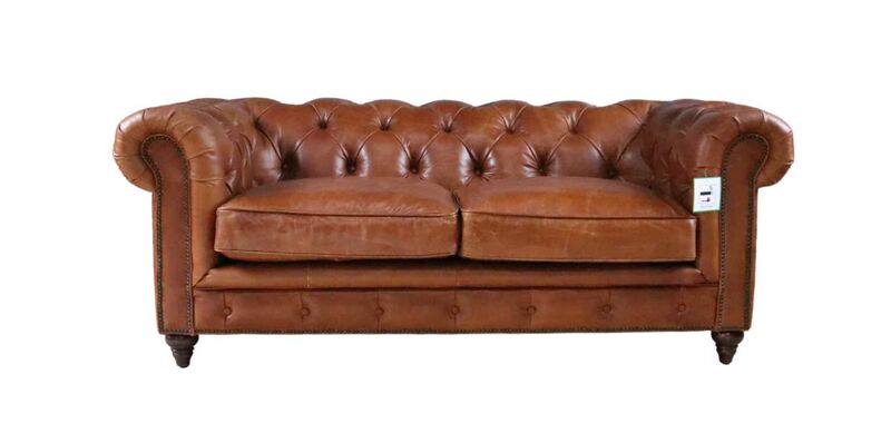 Product photograph of Vintage Distressed Tan Leather Chesterfield 2 Seater Sofa from Designer Sofas 4U