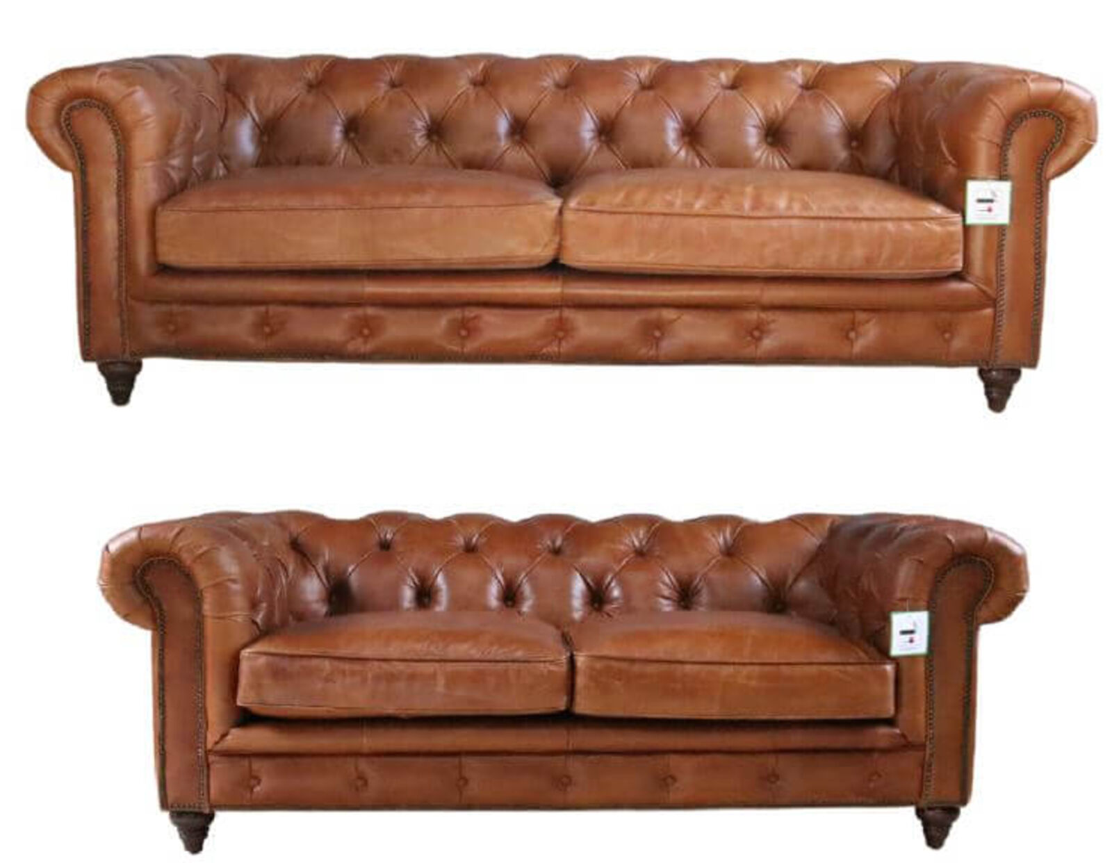 Product photograph of Vintage Distressed Tan Real Leather Chesterfield 3 2 Seater Amp Hellip from Designer Sofas 4U