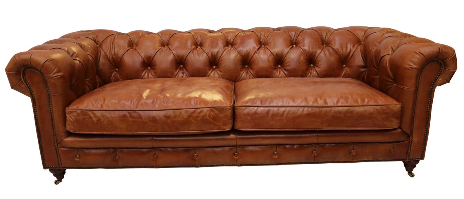 Product photograph of Vintage Distressed Tan Real Leather Chesterfield 3 Seater Sofa from Designer Sofas 4U