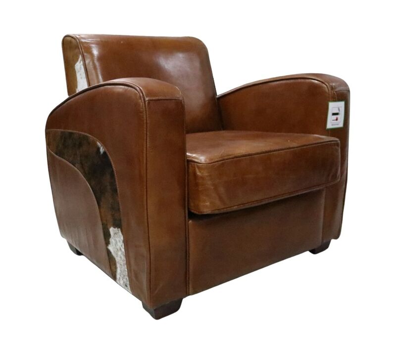 Product photograph of Vintage Distressed Tan Leather Cowhide Armchair from Designer Sofas 4U