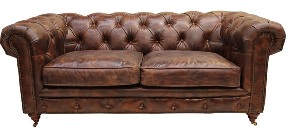 Vintage Distressed Tobacco Leather Chesterfield 2 Seater Sofa