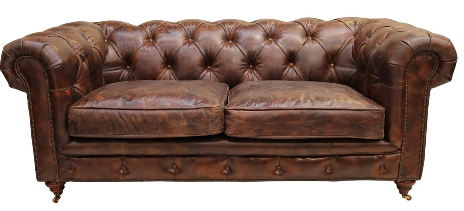 Product photograph of Vintage Chesterfield 2 Seater Sofa Distressed Tobacco Real Leather from Designer Sofas 4U