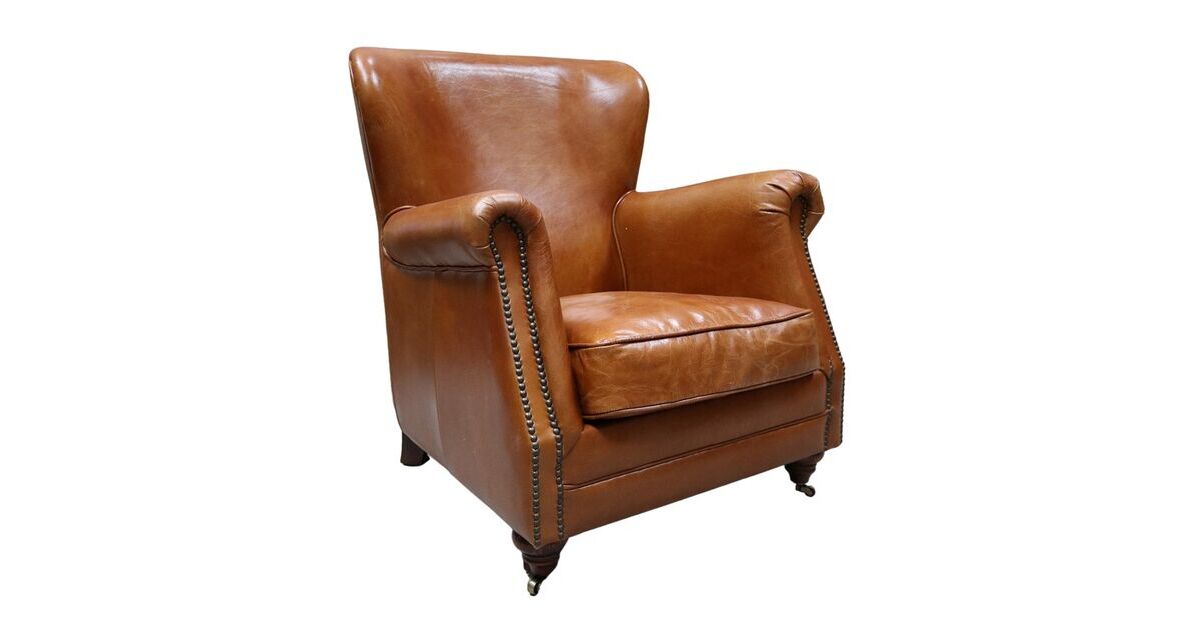 Vintage High Back Distressed Tan, Henredon Leather Chair