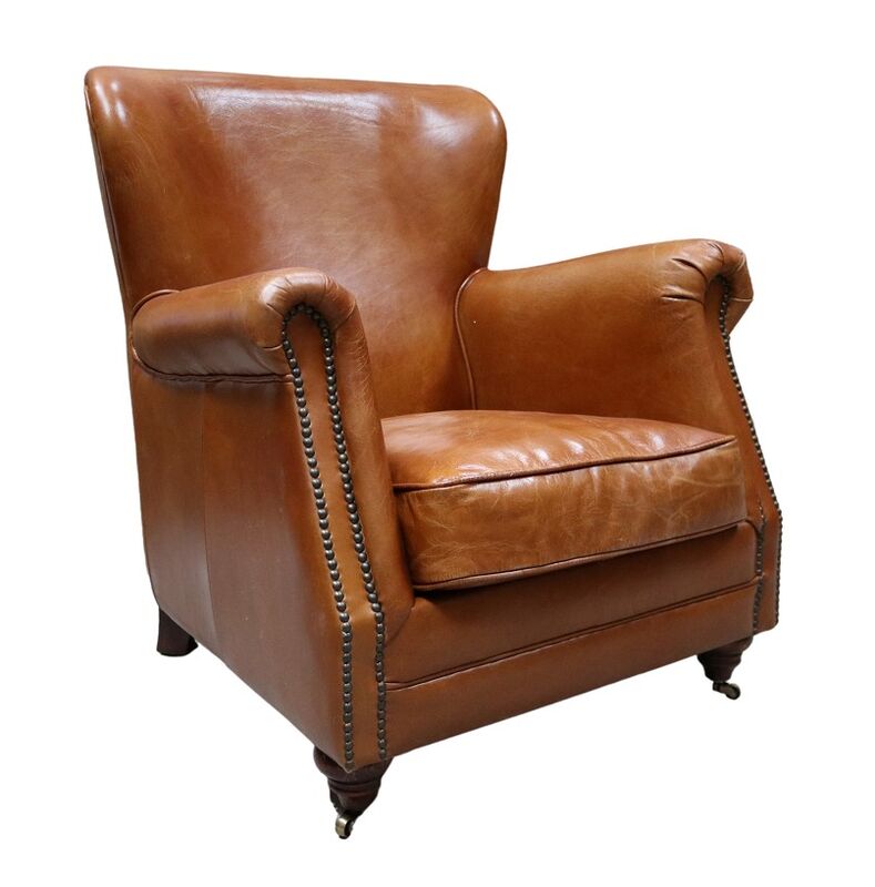 Product photograph of Vintage High Back Distressed Tan Leather Armchair from Designer Sofas 4U