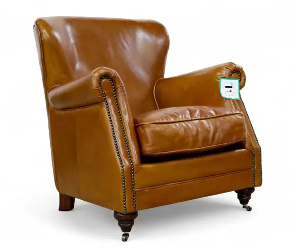 Porter High Back Leather Armchair – Vintage Tan Nailhead Trim