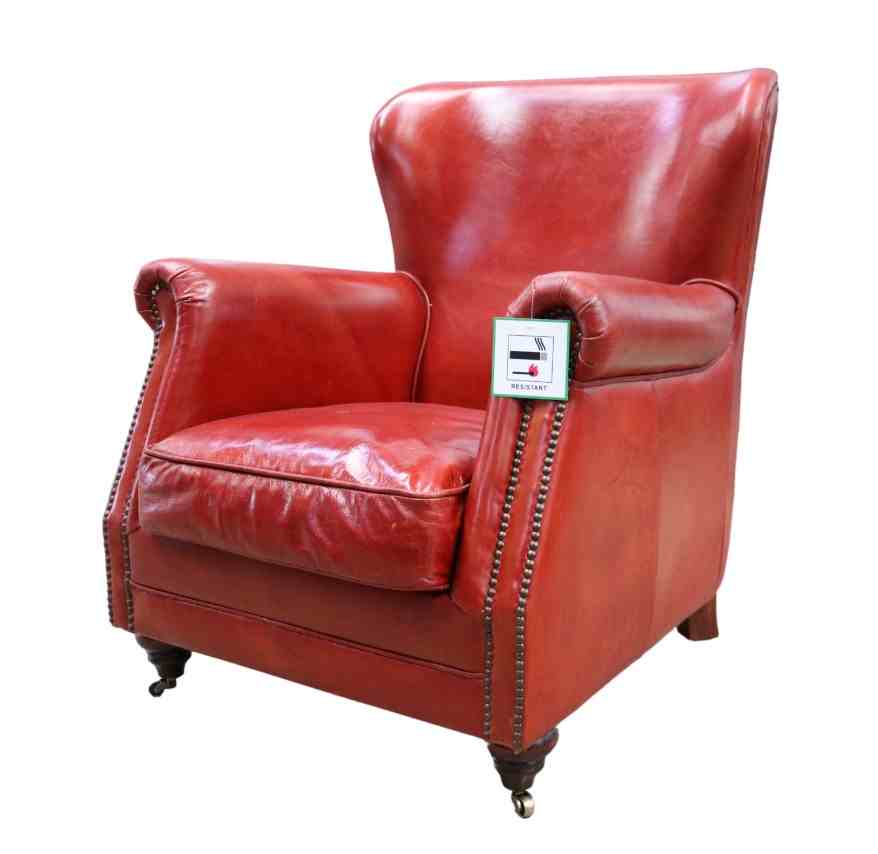 Vintage High Back Distressed Rouge Red, Arm Chair Leather