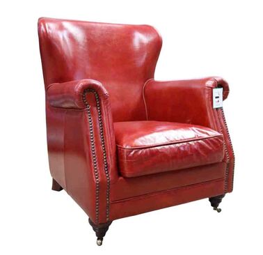 Vintage High Back Distressed Leather Rouge Red Armchair