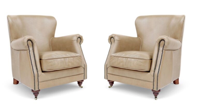 2 x Vintage High Back Mushroom Leather Armchairs