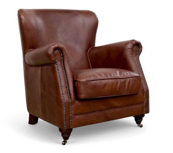 Vintage High Back Nappa Chestnut Brown Leather Armchair