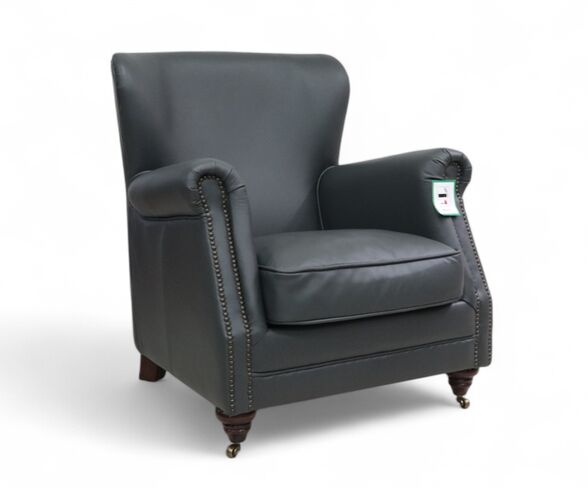 Vintage High-Back Nappa Leather Armchair – Elegant Charcoal Grey