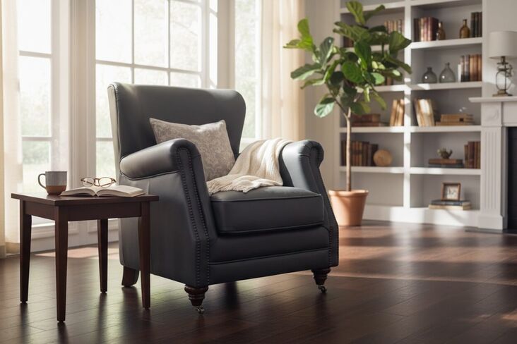 Vintage High-Back Nappa Leather Armchair – Elegant Charcoal Grey