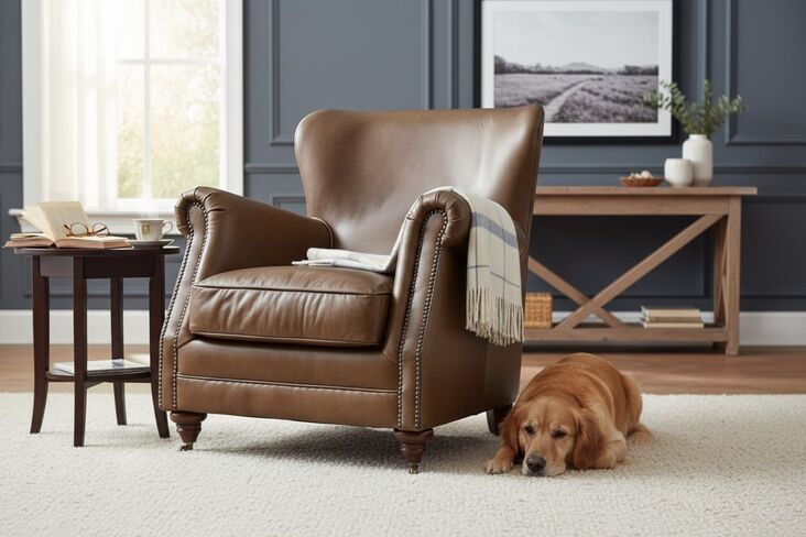 Porter High Back Taupe Brown Leather Armchair