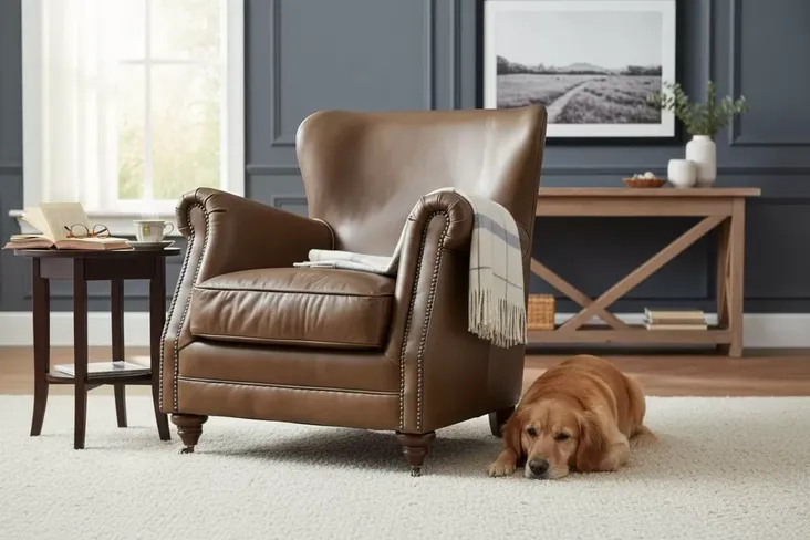 Porter High Back Taupe Brown Leather Armchair