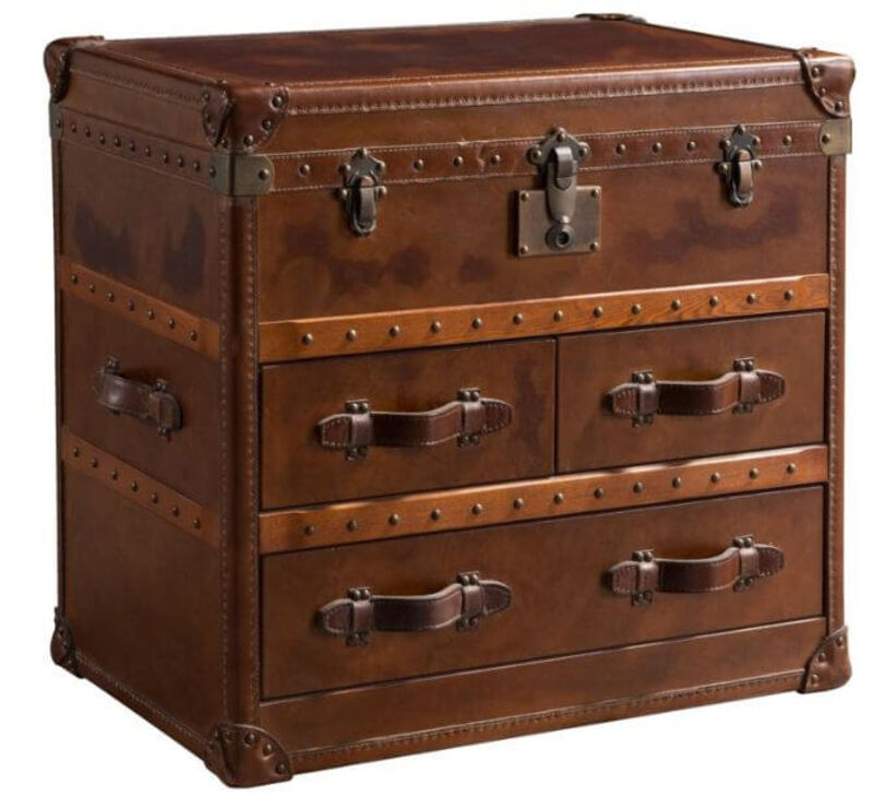 Product photograph of Large Vintage Antique Leather Drawer Storage Trunk from Designer Sofas 4U