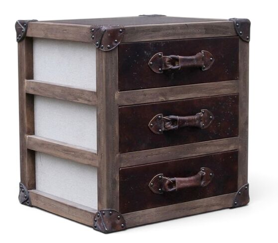 Vintage Leather 3 Drawer Bedside Cabinet – Rustic Vintage Style