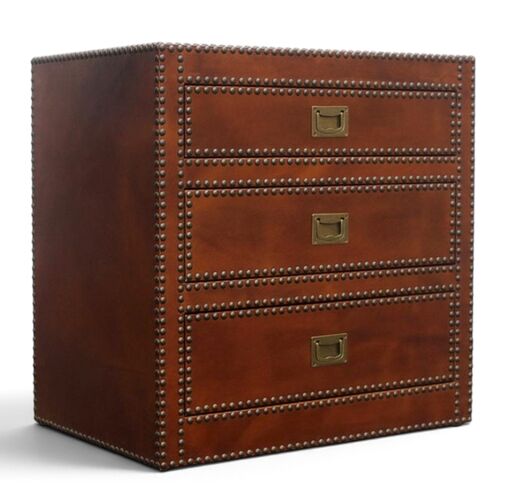 Vintage Leather 3 Drawer Chest Studded Campaign Style
