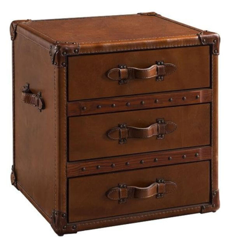 Product photograph of Vintage Antique Leather 3 Drawer Storage Trunk from Designer Sofas 4U